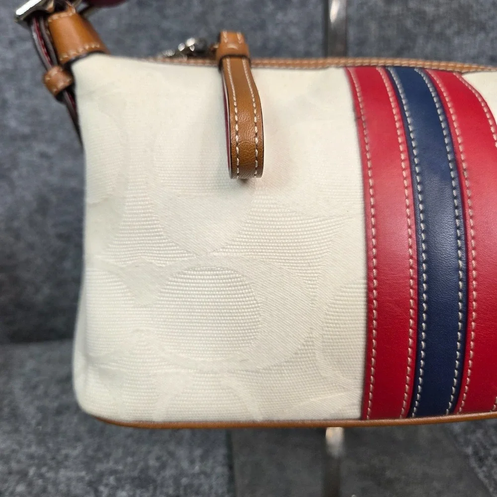 Coach Vintage Canvas Leather Bag Mini Sufflette Baguette Purse Patriotic y2k